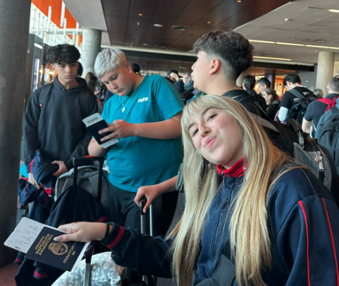 Students in check-in line