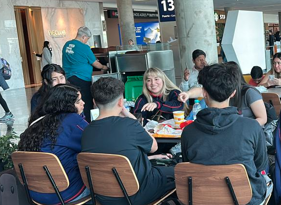 Students at food court table