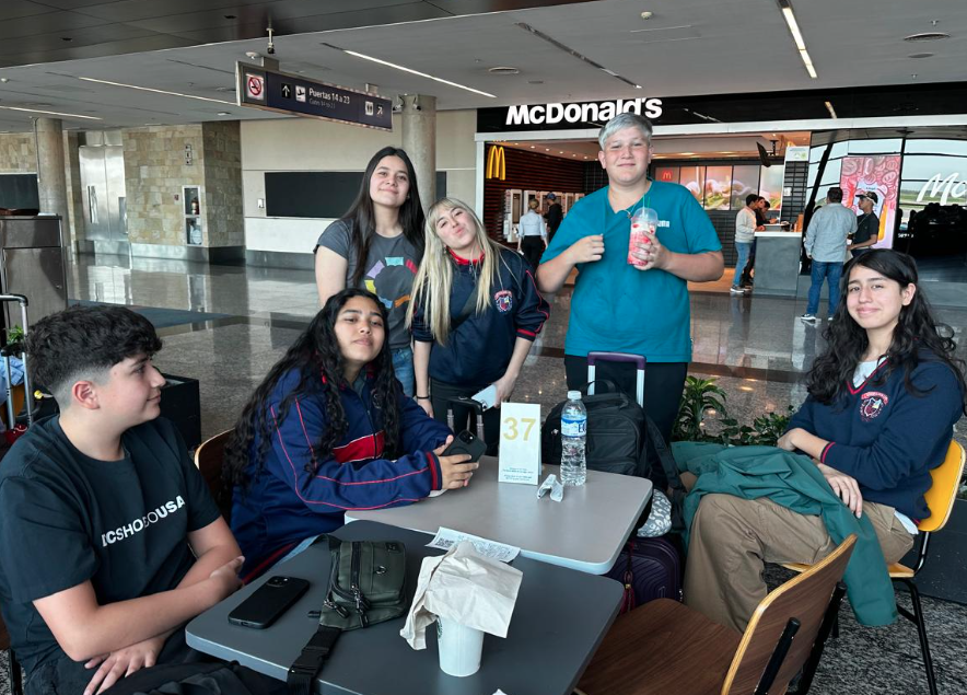 Students at McDonald's in airport